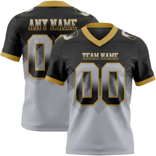 Gradient0727 Custom Black Gray-Old Gold Authentic Gradient Square Shape Flag Football Jersey