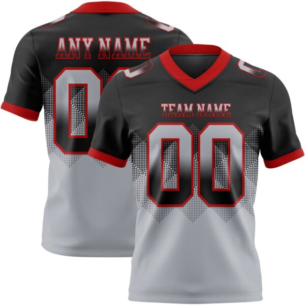 Custom Black Gray-Red Authentic Gradient Square Shape Flag Football Jersey