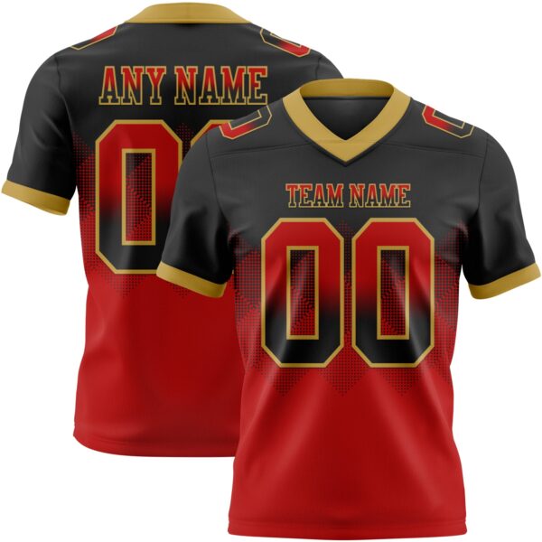 Custom Black Red-Old Gold Authentic Gradient Square Shape Flag Football Jersey