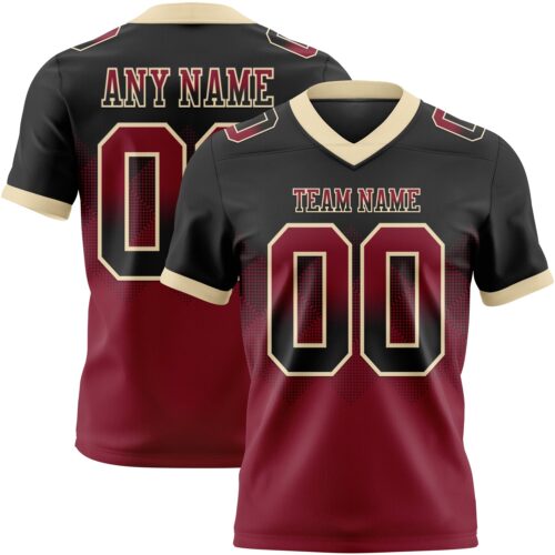 Custom Black Crimson-Cream Authentic Gradient Square Shape Flag Football Jersey