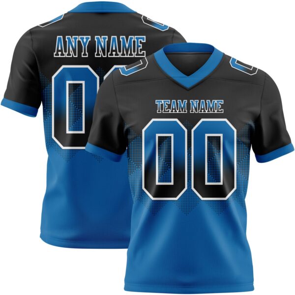 Custom Black Blue-White Authentic Gradient Square Shape Flag Football Jersey