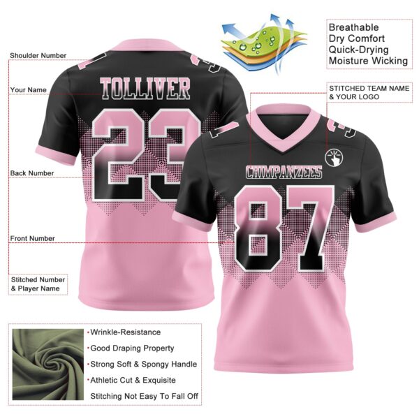 Custom Black Light Pink-White Authentic Gradient Square Shape Flag Football Jersey