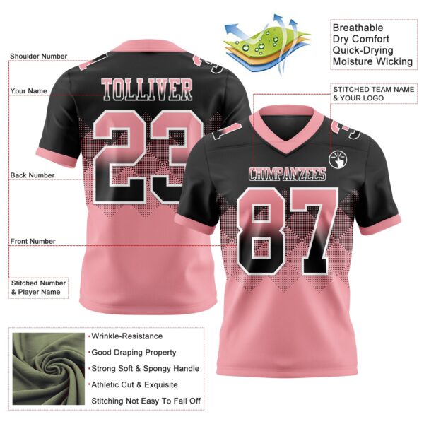 Custom Black Medium Pink-White Authentic Gradient Square Shape Flag Football Jersey