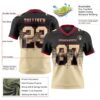 Custom Black Cream-Crimson Authentic Gradient Square Shape Flag Football Jersey