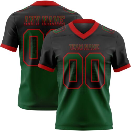 Custom Black Green-Red Authentic Gradient Square Shape Flag Football Jersey