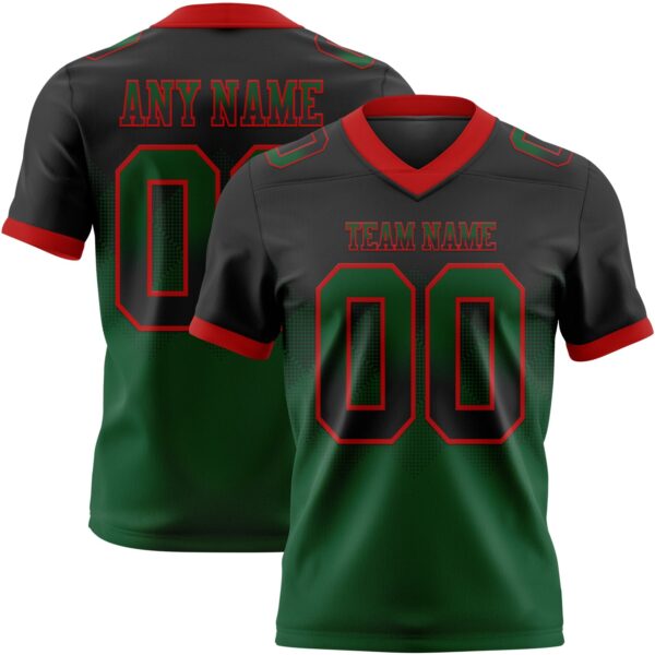 Custom Black Green-Red Authentic Gradient Square Shape Flag Football Jersey