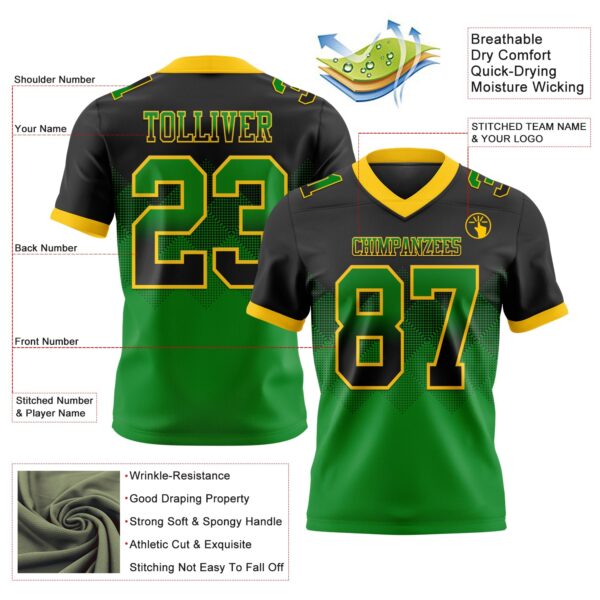 Gradient0739-2 Custom Black Grass Green-Yellow Authentic Gradient Square Shape Flag Football Jersey