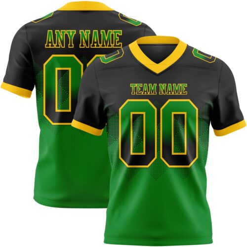 Custom Black Grass Green-Yellow Authentic Gradient Square Shape Flag Football Jersey