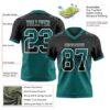 Custom Black Teal-White Authentic Gradient Square Shape Flag Football Jersey