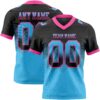 Custom Black Sky Blue-Pink Authentic Gradient Square Shape Flag Football Jersey