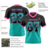 Custom Black Aqua-Pink Authentic Gradient Square Shape Flag Football Jersey
