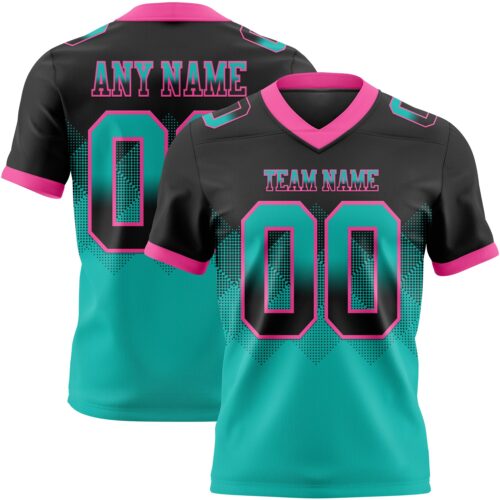 Gradient0747 Custom Black Aqua-Pink Authentic Gradient Square Shape Flag Football Jersey