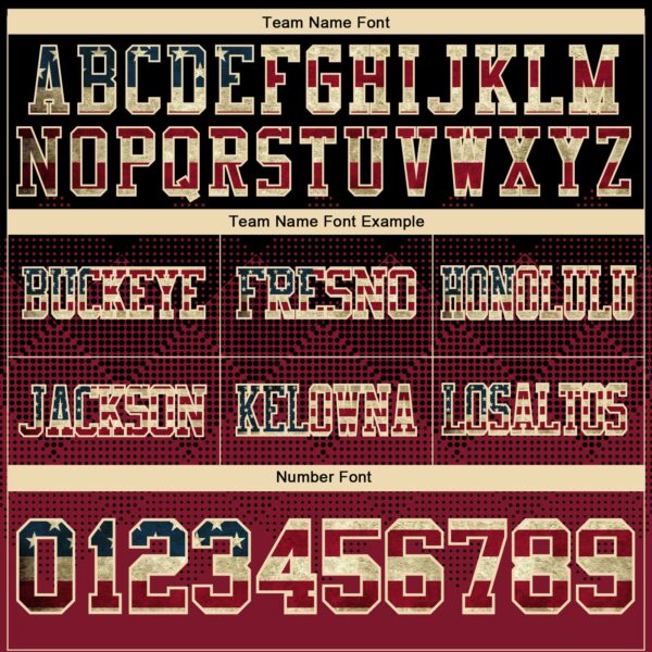 Custom Black Vintage USA Flag Crimson-Cream Authentic Gradient Square Shape Flag Football Jersey