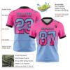 Custom Pink Light Blue-Black Authentic Gradient Square Shape Flag Football Jersey