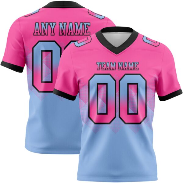 Custom Pink Light Blue-Black Authentic Gradient Square Shape Flag Football Jersey