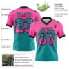 Custom Pink Teal-Black Authentic Gradient Square Shape Flag Football Jersey