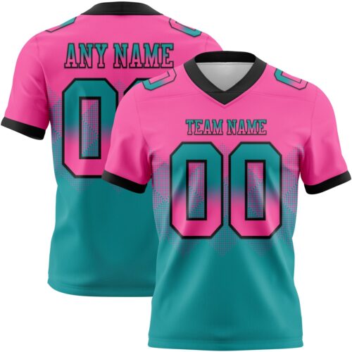 Custom Pink Teal-Black Authentic Gradient Square Shape Flag Football Jersey