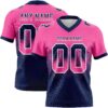 Custom Pink Navy-White Authentic Gradient Square Shape Flag Football Jersey