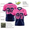 Custom Pink Navy-White Authentic Gradient Square Shape Flag Football Jersey