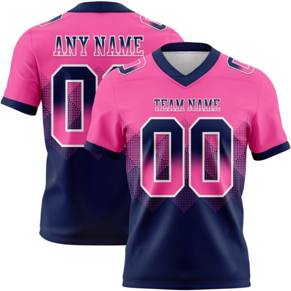Custom Pink Navy-White Authentic Gradient Square Shape Flag Football Jersey