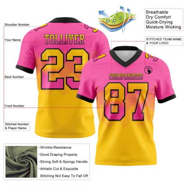 Gradient0756-2 Custom Pink Yellow-Black Authentic Gradient Square Shape Flag Football Jersey