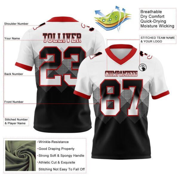 Custom White Black-Red Authentic Gradient Square Shape Flag Football Jersey
