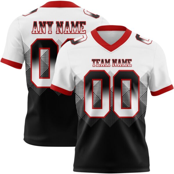 Custom White Black-Red Authentic Gradient Square Shape Flag Football Jersey