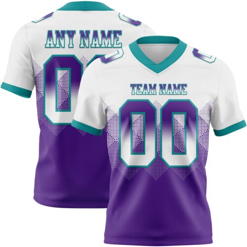Gradient0761 Custom White Purple-Teal Authentic Gradient Square Shape Flag Football Jersey