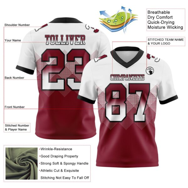 Custom White Crimson-Black Authentic Gradient Square Shape Flag Football Jersey