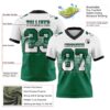 Custom White Kelly Green-Black Authentic Gradient Square Shape Flag Football Jersey