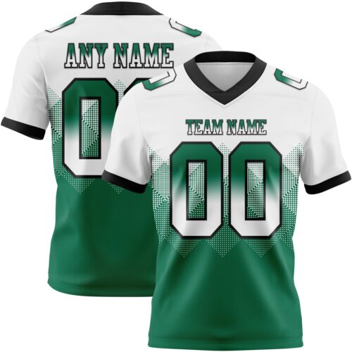 Custom White Kelly Green-Black Authentic Gradient Square Shape Flag Football Jersey