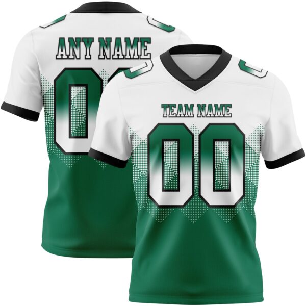 Custom White Kelly Green-Black Authentic Gradient Square Shape Flag Football Jersey