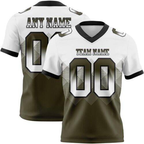 Gradient0769 Custom White Olive-Black Authentic Gradient Square Shape Flag Football Jersey
