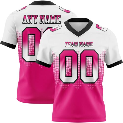 Gradient0770 Custom White Hot Pink-Black Authentic Gradient Square Shape Flag Football Jersey