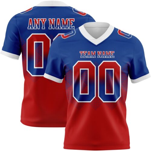 Custom Royal Red-White Authentic Gradient Square Shape Flag Football Jersey