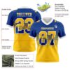Custom Royal Yellow-White Authentic Gradient Square Shape Flag Football Jersey