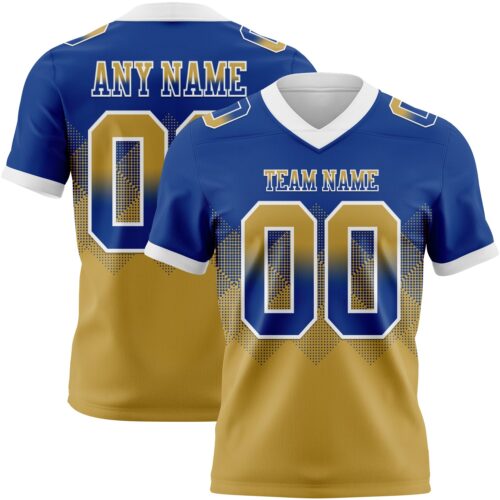 Custom Royal Old Gold-White Authentic Gradient Square Shape Flag Football Jersey
