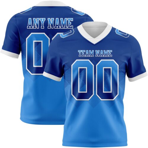 Gradient0775 Custom Royal Powder Blue-White Authentic Gradient Square Shape Flag Football Jersey