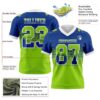 Custom Royal Neon Green-White Authentic Gradient Square Shape Flag Football Jersey