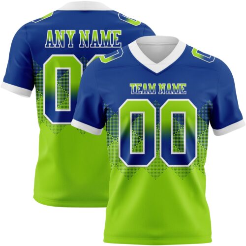 Gradient0778 Custom Royal Neon Green-White Authentic Gradient Square Shape Flag Football Jersey