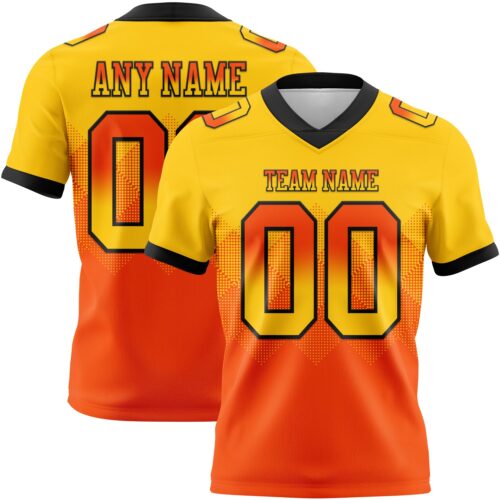 Custom Yellow Orange-Black Authentic Gradient Square Shape Flag Football Jersey