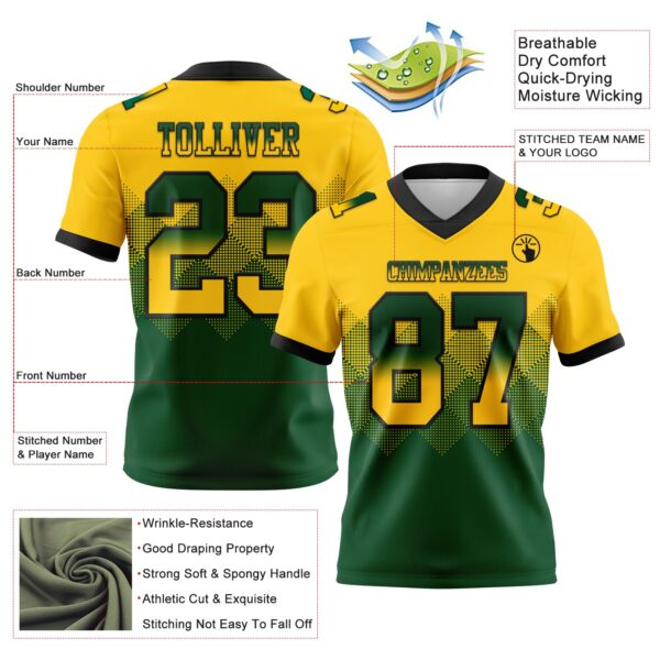 Custom Yellow Green-Black Authentic Gradient Square Shape Flag Football Jersey