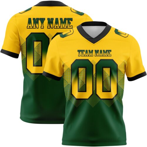 Custom Yellow Green-Black Authentic Gradient Square Shape Flag Football Jersey