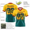 Custom Yellow Teal-Red Authentic Gradient Square Shape Flag Football Jersey