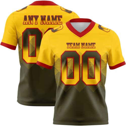 Gradient0792 Custom Yellow Olive-Red Authentic Gradient Square Shape Flag Football Jersey