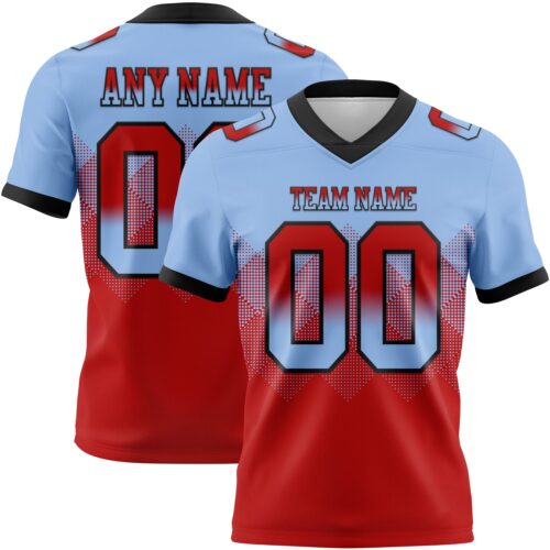 Gradient0794 Custom Light Blue Red-Black Authentic Gradient Square Shape Flag Football Jersey