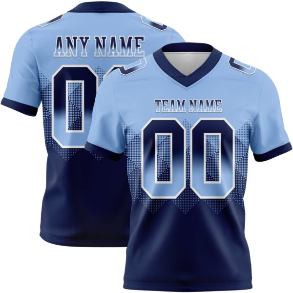 Custom Light Blue Navy-White Authentic Gradient Square Shape Flag Football Jersey