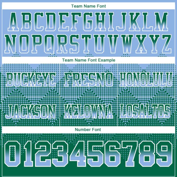 Custom Light Blue Kelly Green-White Authentic Gradient Square Shape Flag Football Jersey