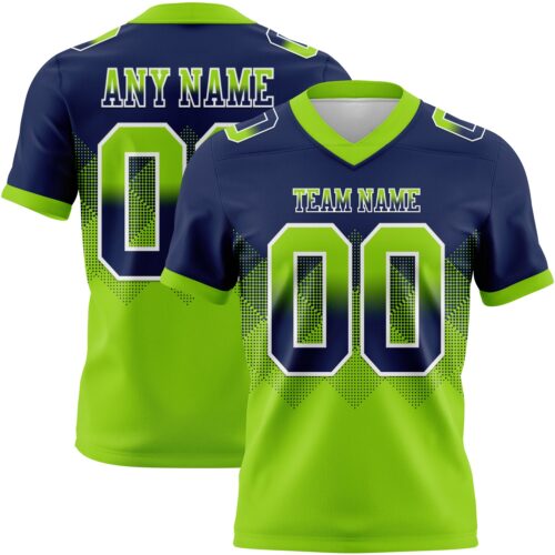 Custom Navy Neon Green-White Authentic Gradient Square Shape Flag Football Jersey