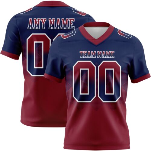 Custom Navy Crimson-White Authentic Gradient Square Shape Flag Football Jersey